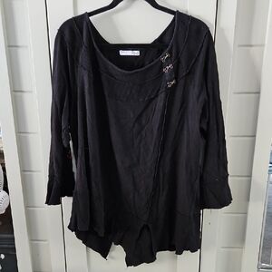 RXB Black Asymmetrical Blouse with Buckle Details Sz Large Ptp 22